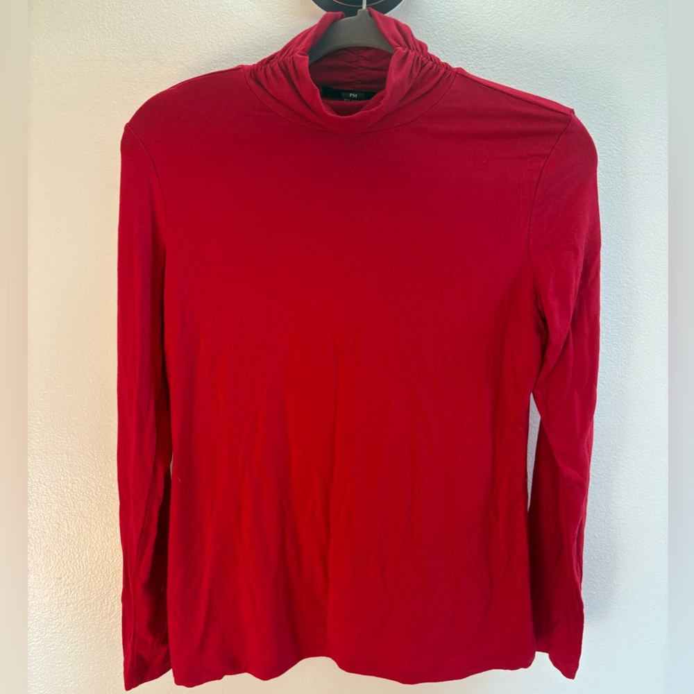 Style & Co. Red Gathered Neck Turtleneck Top PM